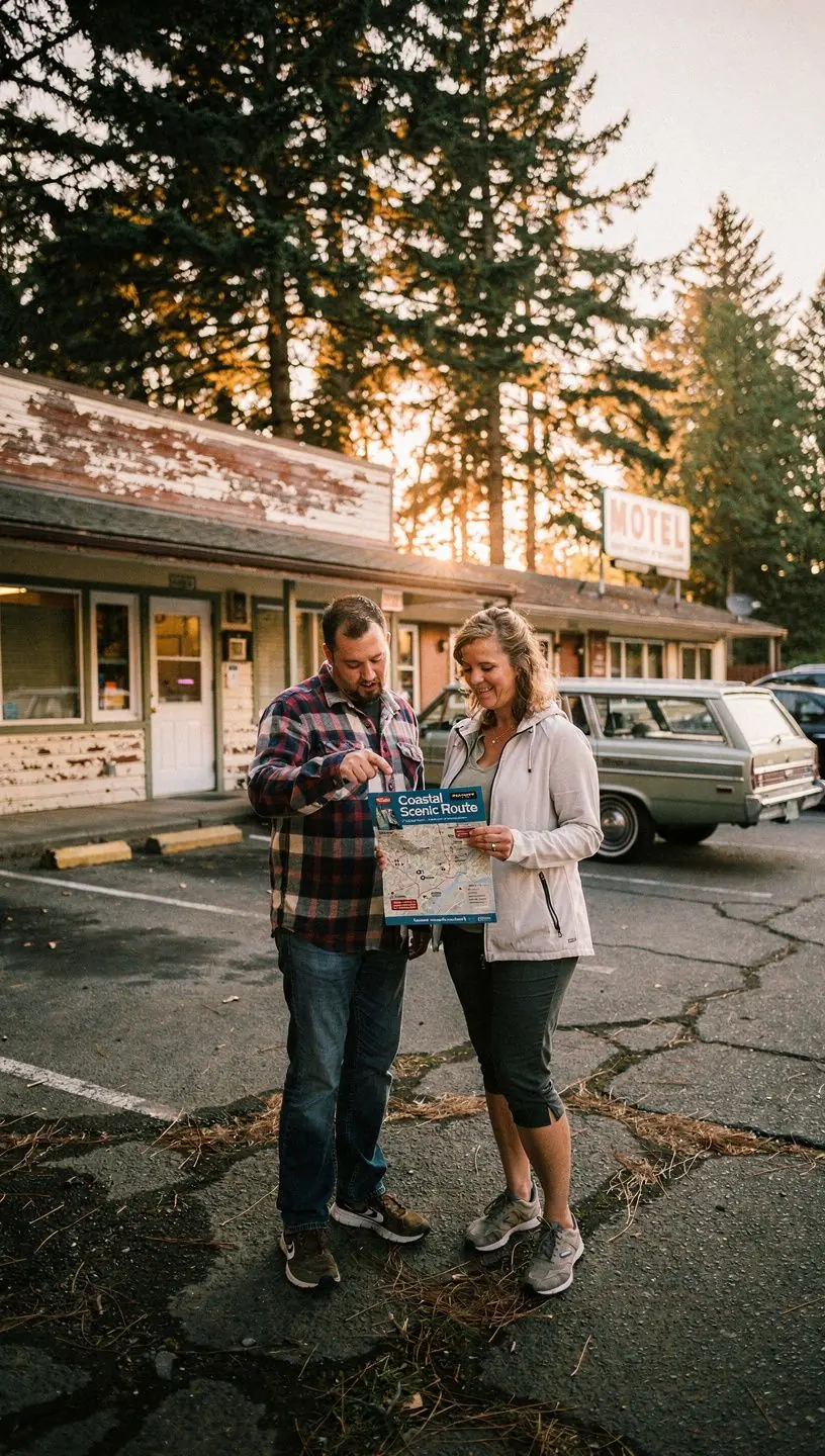 Malownicza trasa wzdłuż wybrzeża, z widokiem na ocean i klify.